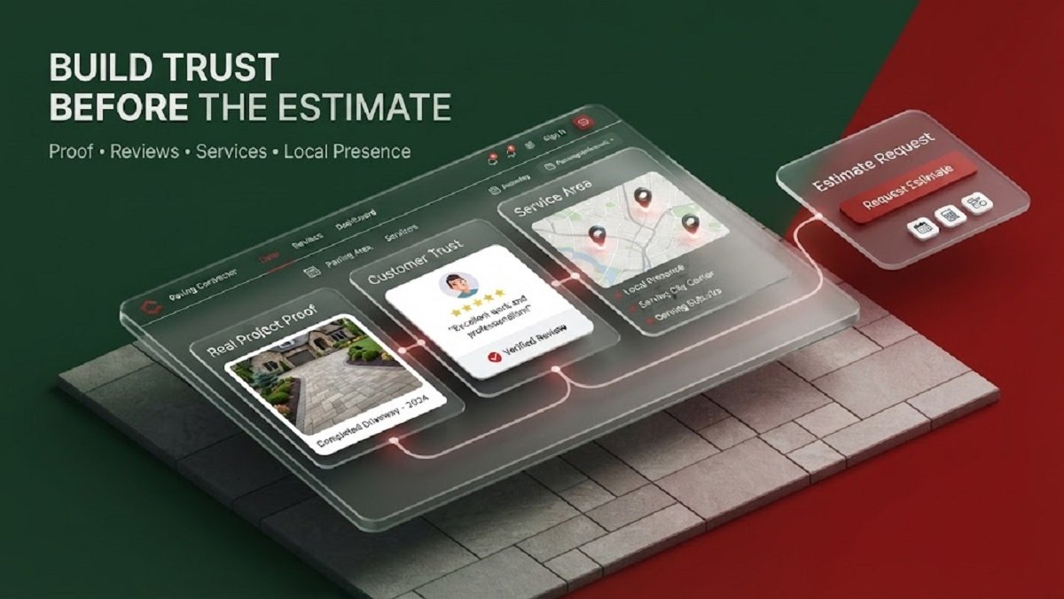 Paving contractors building online trust through project proof, customer reviews, service areas, and an estimate request website